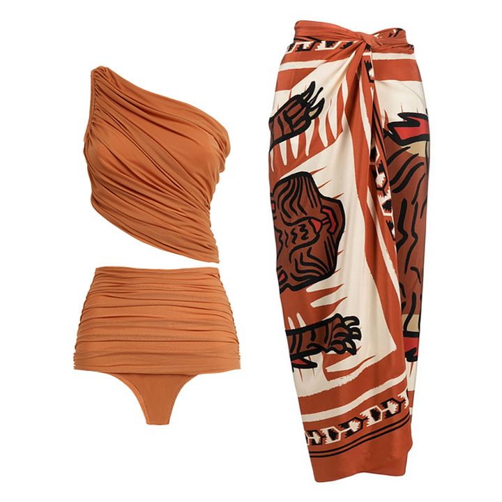Caramel ribbon wrap swimsuit