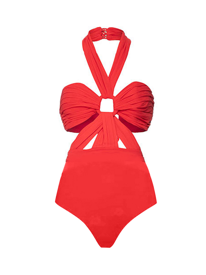 Beach Solid Color One-Piece Swimsuit And Skirt