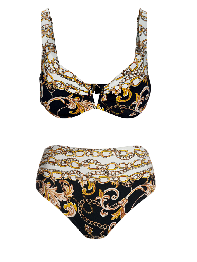 Printed One Piece Swimsuit and Sarong Swimwear