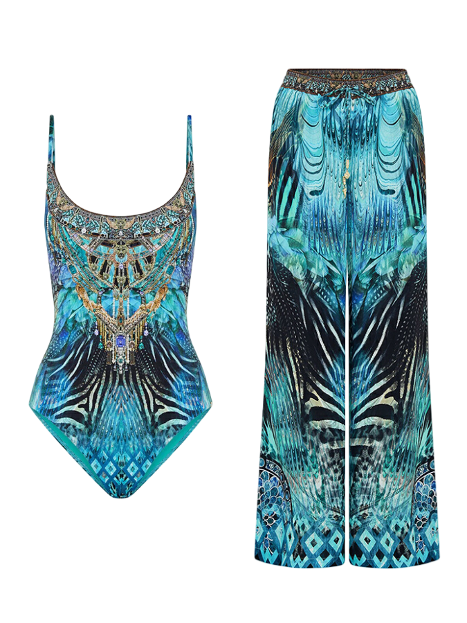 Printed One Piece and Pants Swimwear