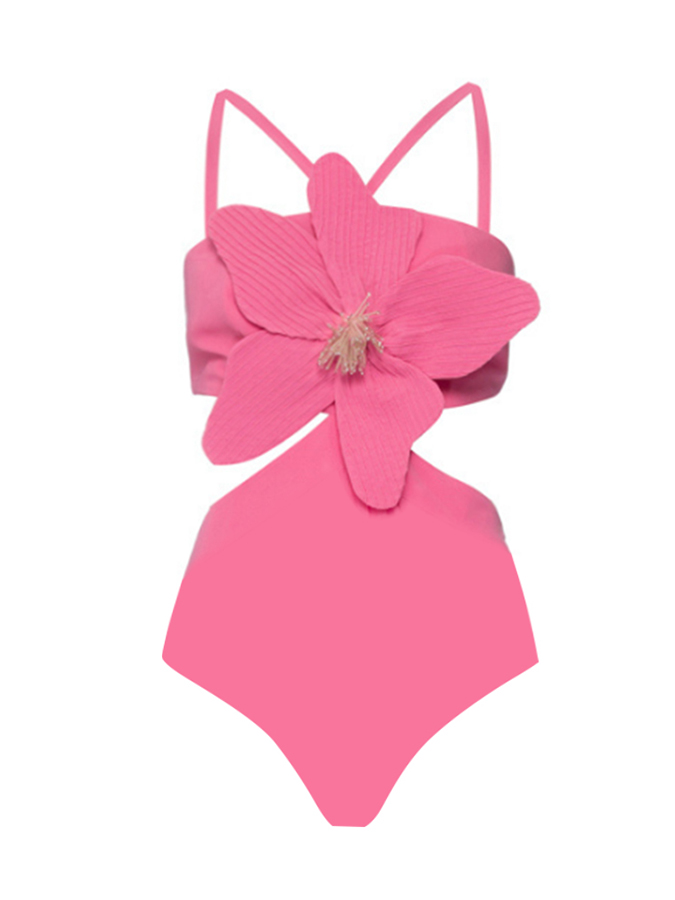 3D Three-Dimensional Flower Solid Color One-Piece Swimsuit And Skirt