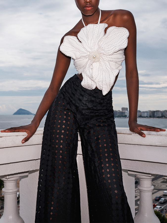 Beaded Floral Swimsuit And Skirt