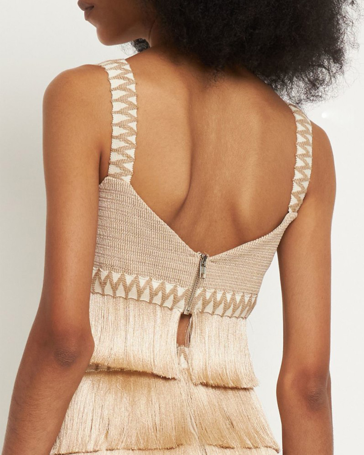 V-Neck Fringe Beach Fringed Solid Color Bikini Swimsuit and Skirt