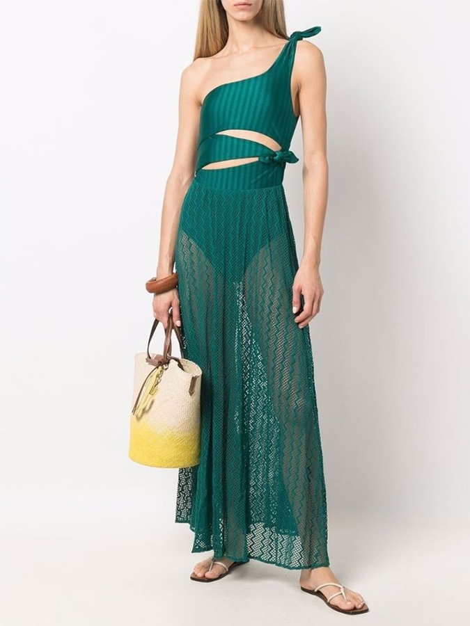 One Shoulder Cut-out One Piece Swimsuit and Skirt