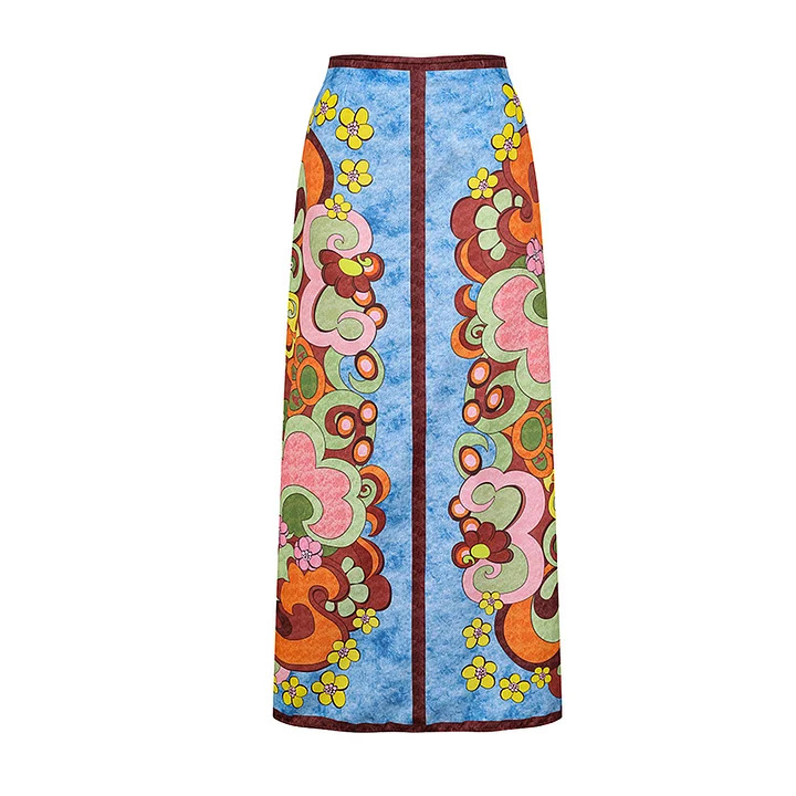 Auspicious cloud and flower print one-piece swimsuit set