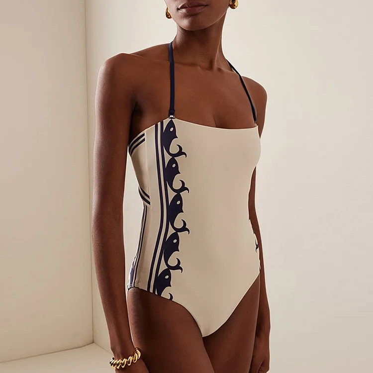 Solid color minimalist halter neck swimsuit set