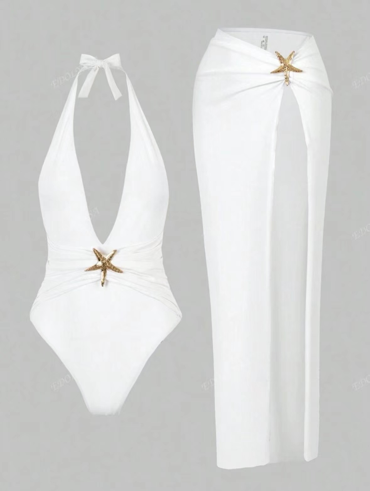 Black deep V starfish one-piece swimsuit