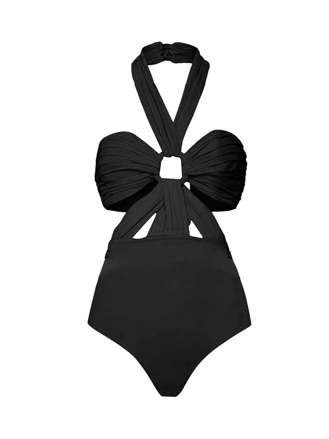 Beach Solid Color One-Piece Swimsuit And Skirt