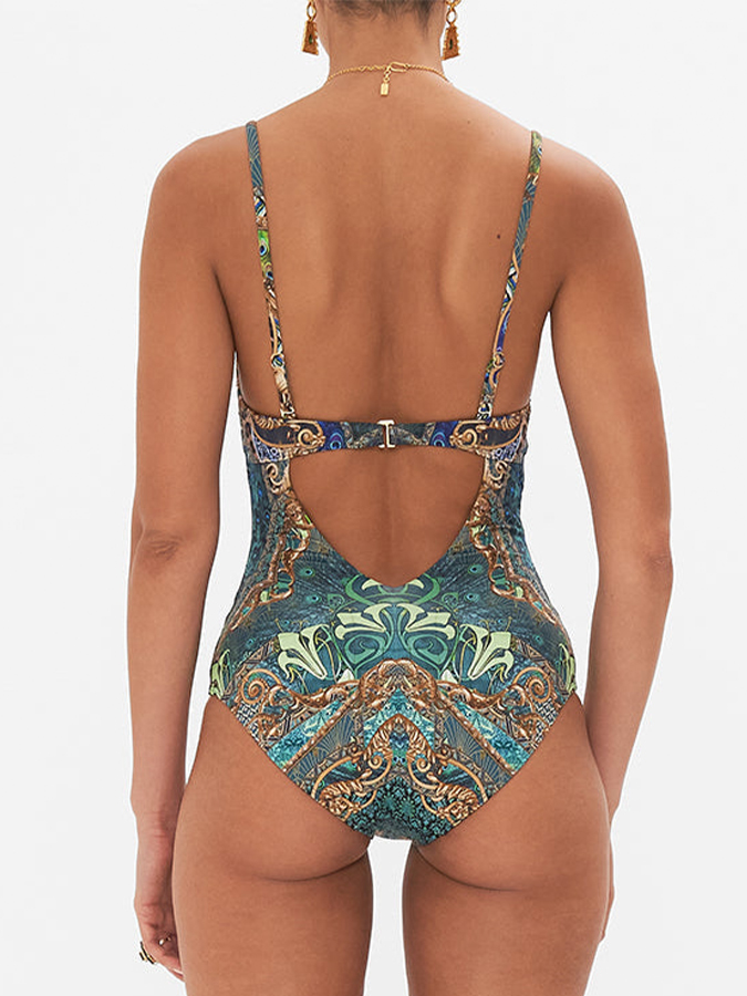 Vintage Print Swimsuit And Skirt