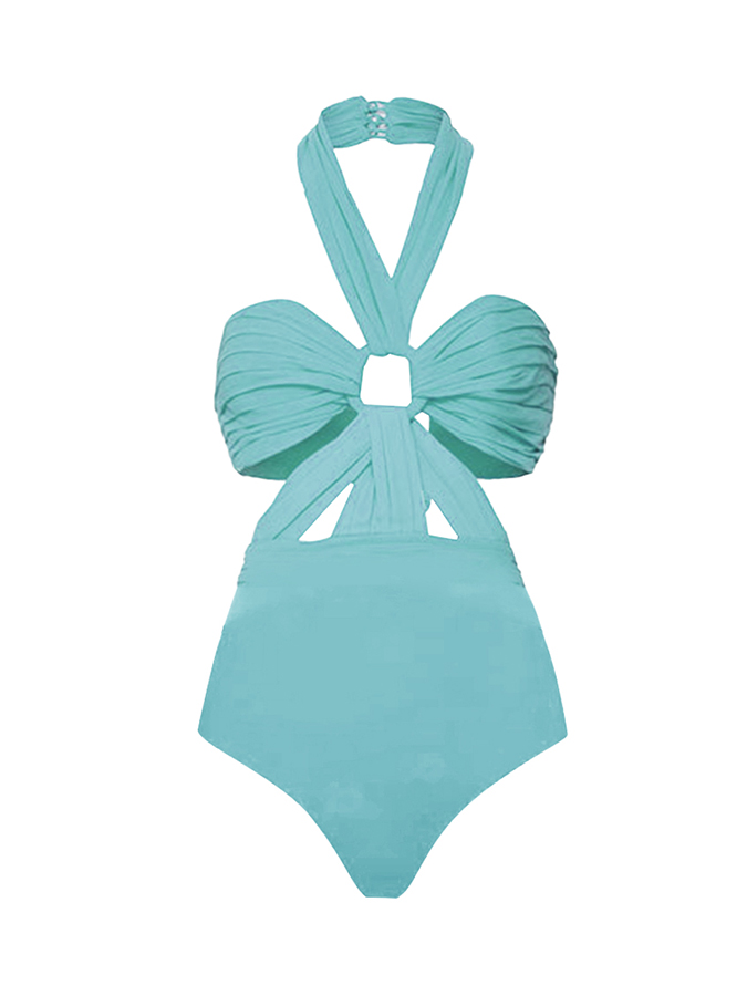 Beach Solid Color One-Piece Swimsuit And Skirt