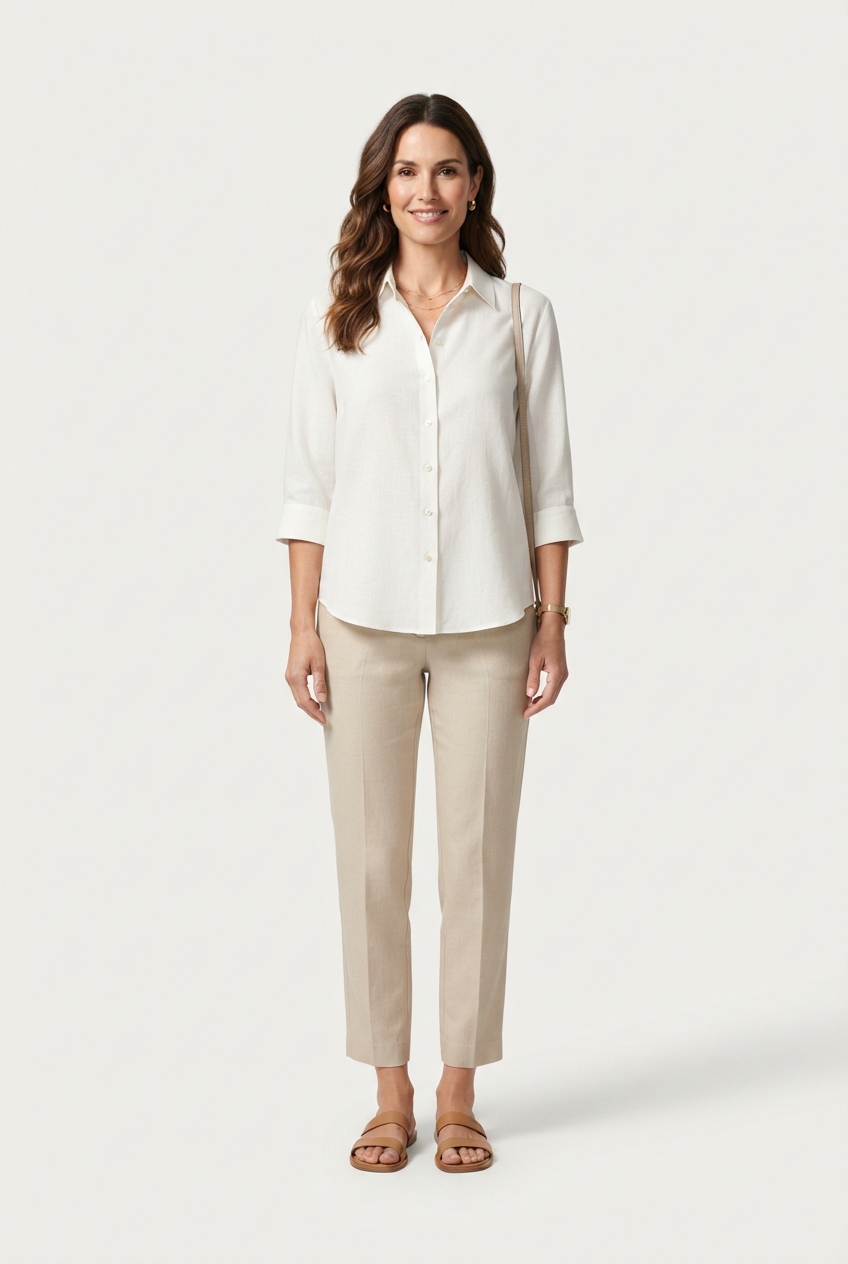Ivory women's resort shirt with Mediterranean boutique hotel mood