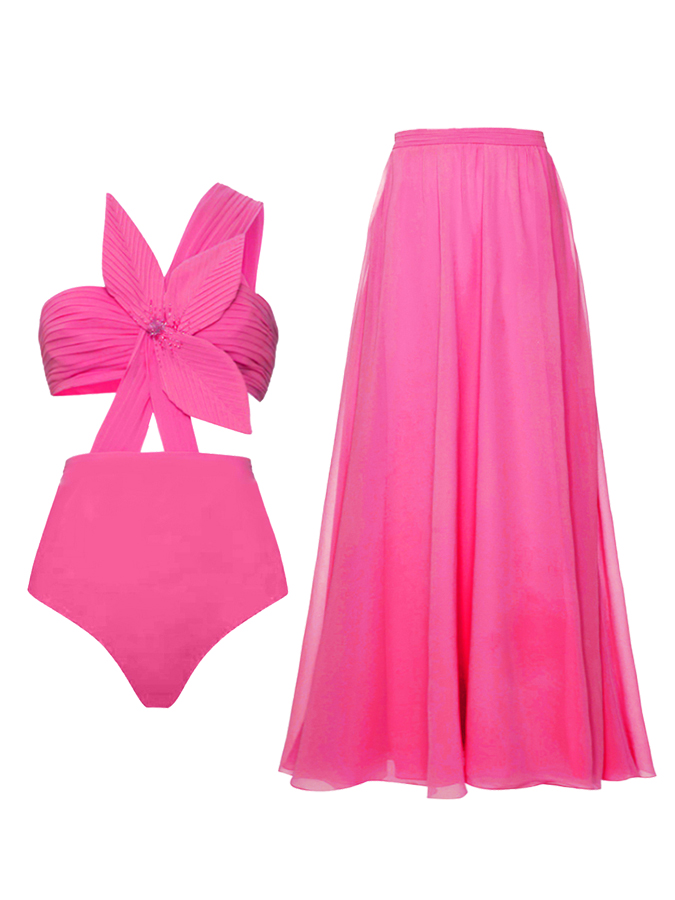 3D Three-Dimensional Flower One-Piece Swimsuit And Skirt