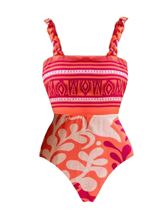 Ruffle Sleeves Printed Swimsuit And Cover Up