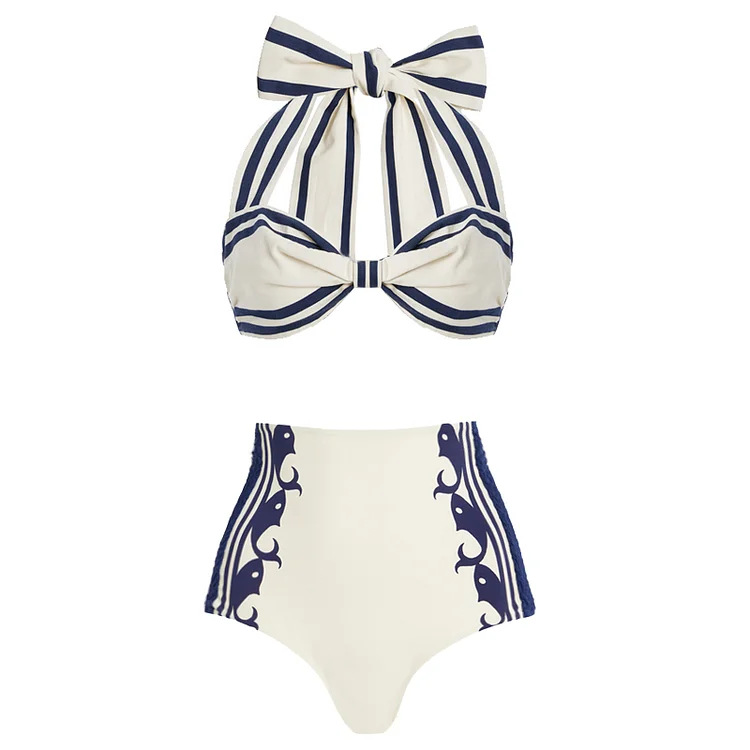 Solid color minimalist halter neck swimsuit set
