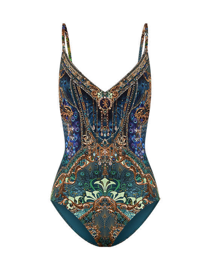 Vintage Print Swimsuit And Skirt