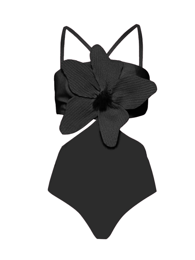 3D Three-Dimensional Flower Solid Color One-Piece Swimsuit And Skirt