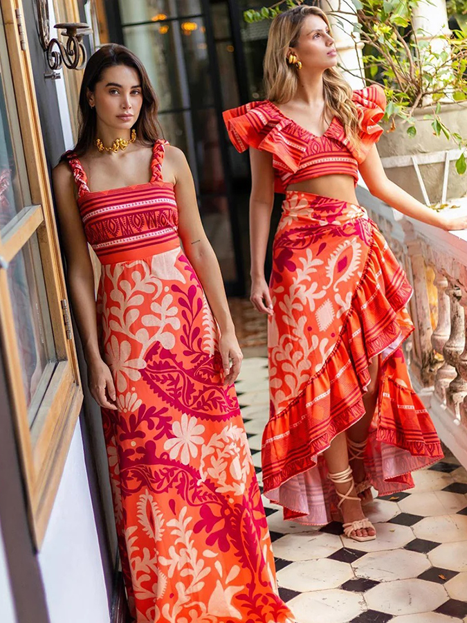 Ruffle Sleeves Printed Swimsuit And Cover Up