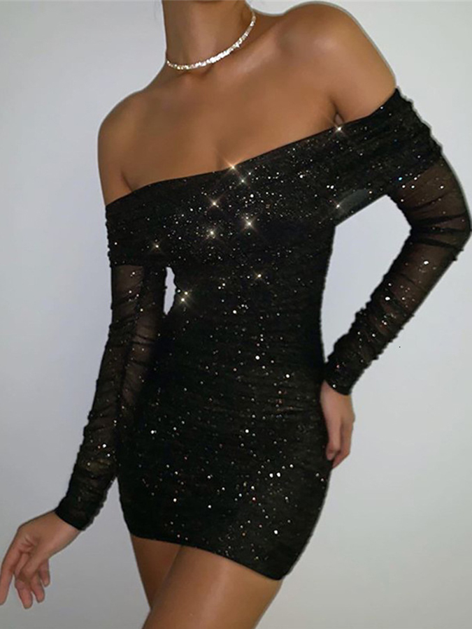 Sexy Off-The-Shoulder Pleated Hip-Hugging Evening Dress