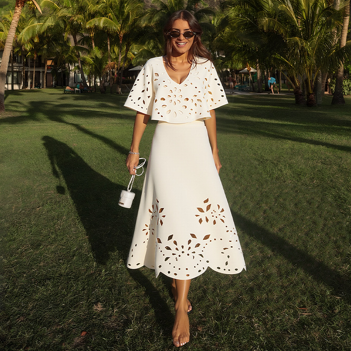 Solid Color Laser Cutout High-End Swimsuit Set