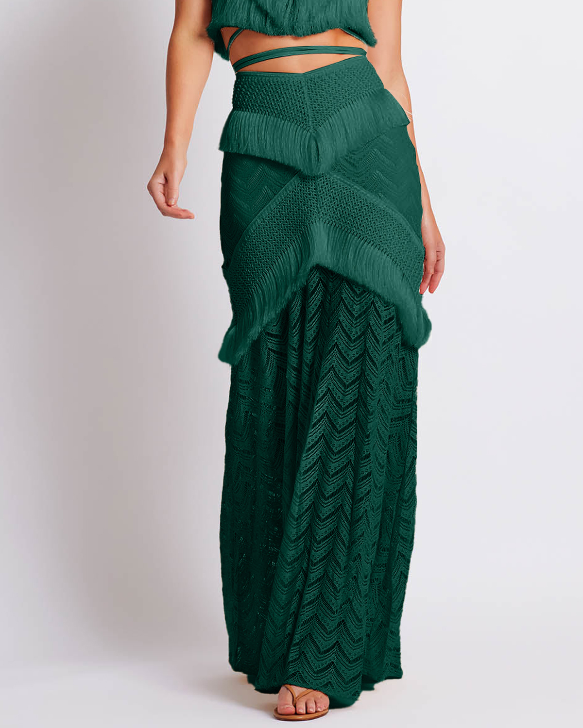 Beach Fringed Solid Color Bikini Swimsuit and Skirt
