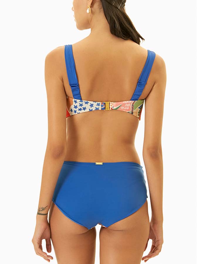 Retro Printed Beach Swimsuit and Fringed Skirt