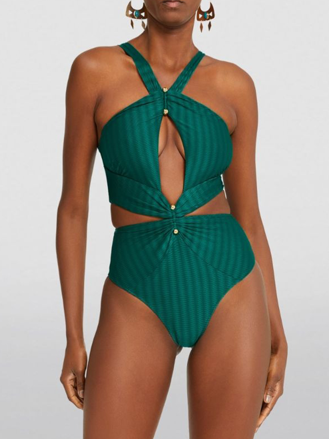 One Shoulder Cut-out One Piece Swimsuit and Skirt