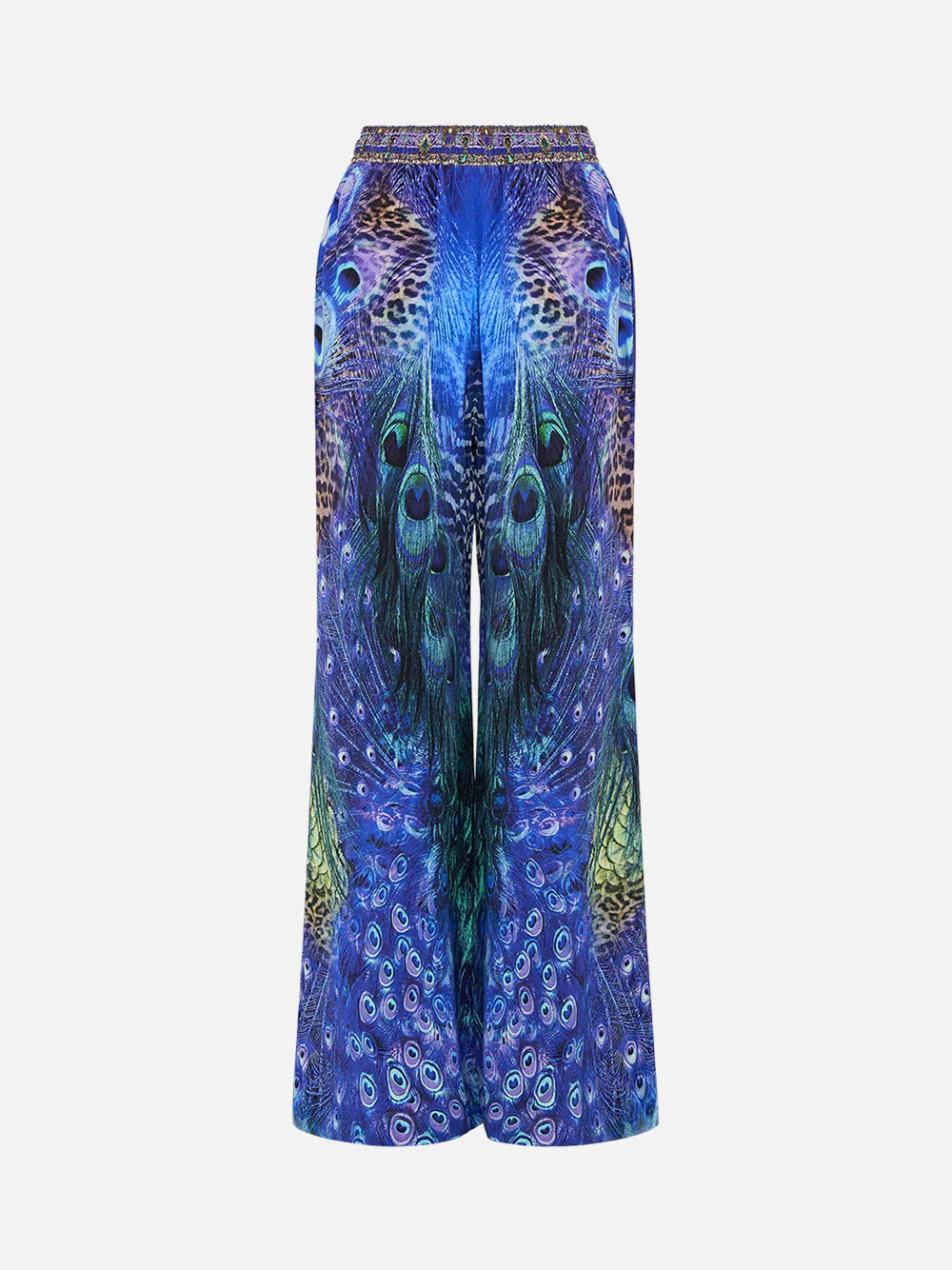 Peacock Printed Halter One Piece Swimsuit and Pants
