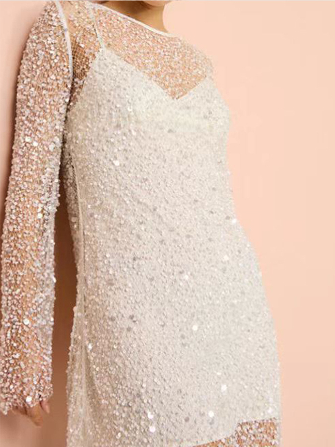 Beaded See-through Mesh Two-piece Suspender Party Dress