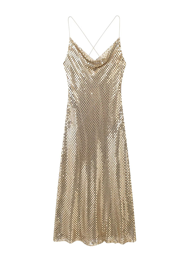 Sequin Strap Slim Shinning Maxi Dress