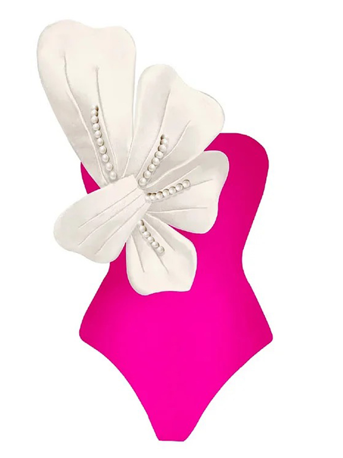 3D Pearl Flower One Shoulder One Piece Swimsuit