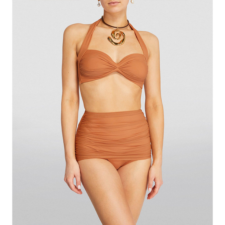 Caramel ribbon wrap swimsuit