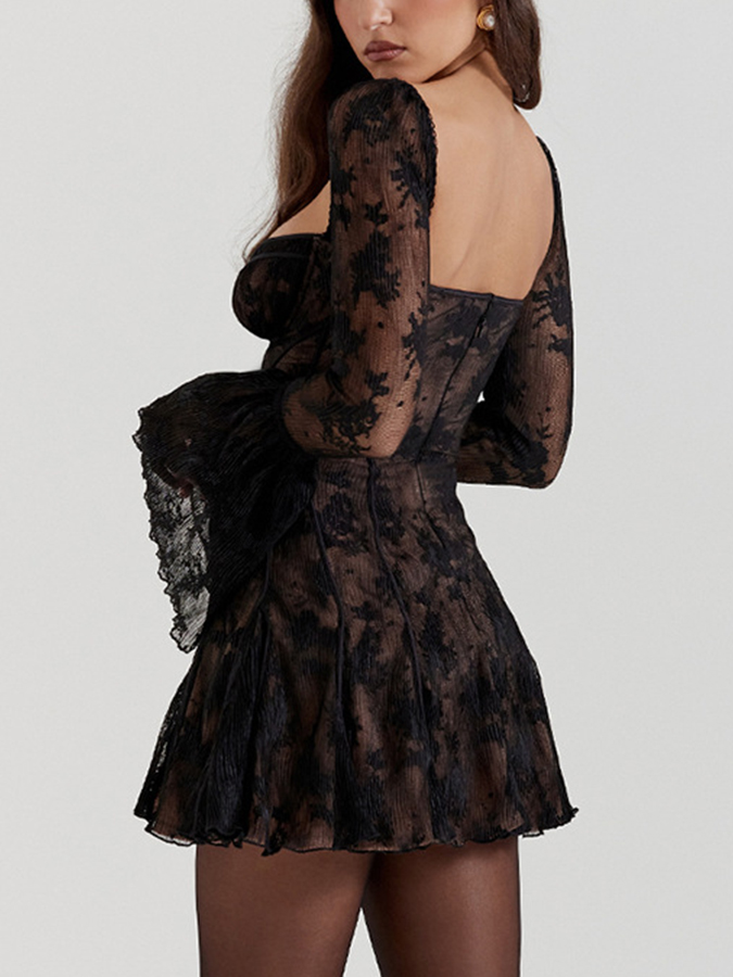 Sexy Lace Bell Sleeves Backless Dress