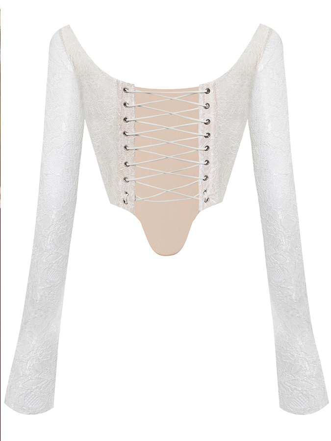 Fitted Long-Sleeved Tunic And Trousers With Lace Design