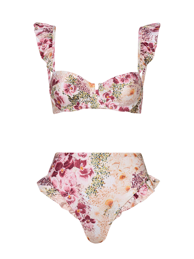 Floral Printed  One-Piece Swimsuit and Mini Skirt