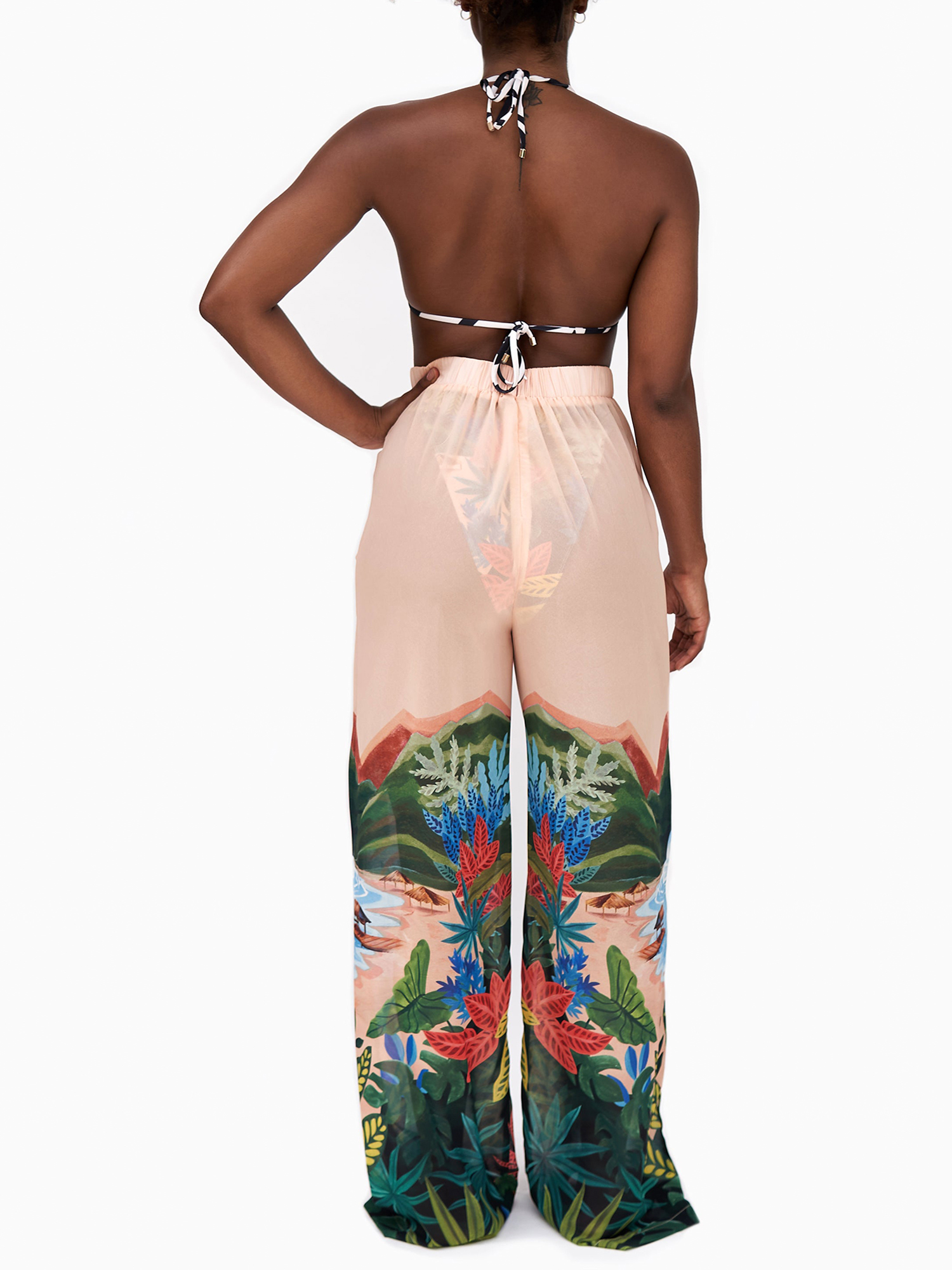 Beach Vacation Print Swimsuit And Cardigan