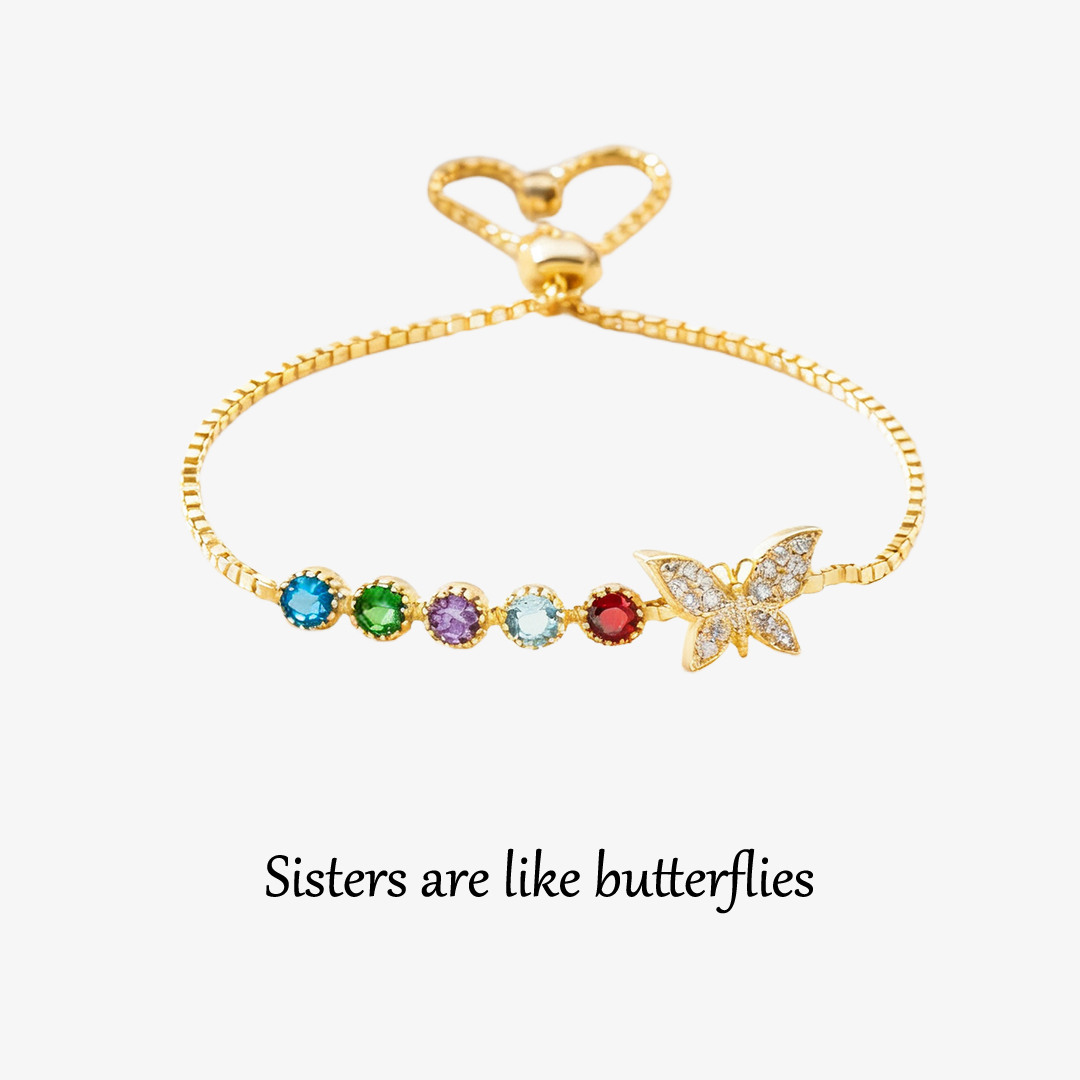 Personalized Sisters are like butterflies birthstones Bracelet