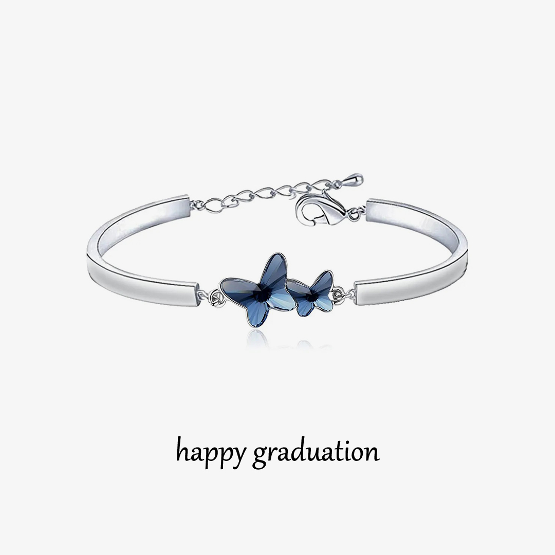 For Daughter - Happy Graduation We Always Believe In You Blue Butterfly Crystal Bracelet