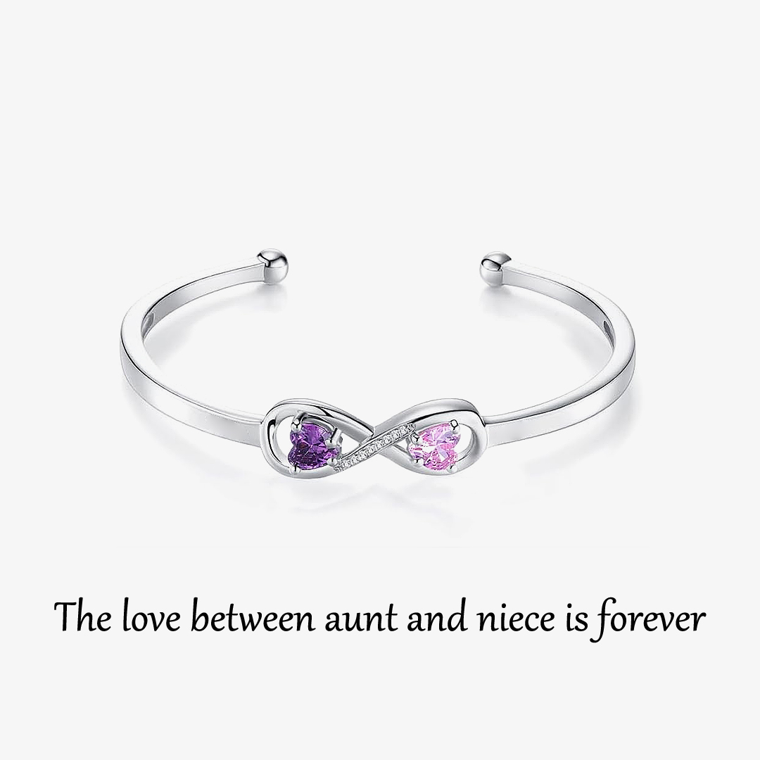 Personalized Aunt And Niece Birthstones and Name Cuff Bracelet