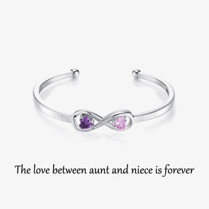 Personalized Aunt And Niece Birthstones and Name Cuff Bracelet