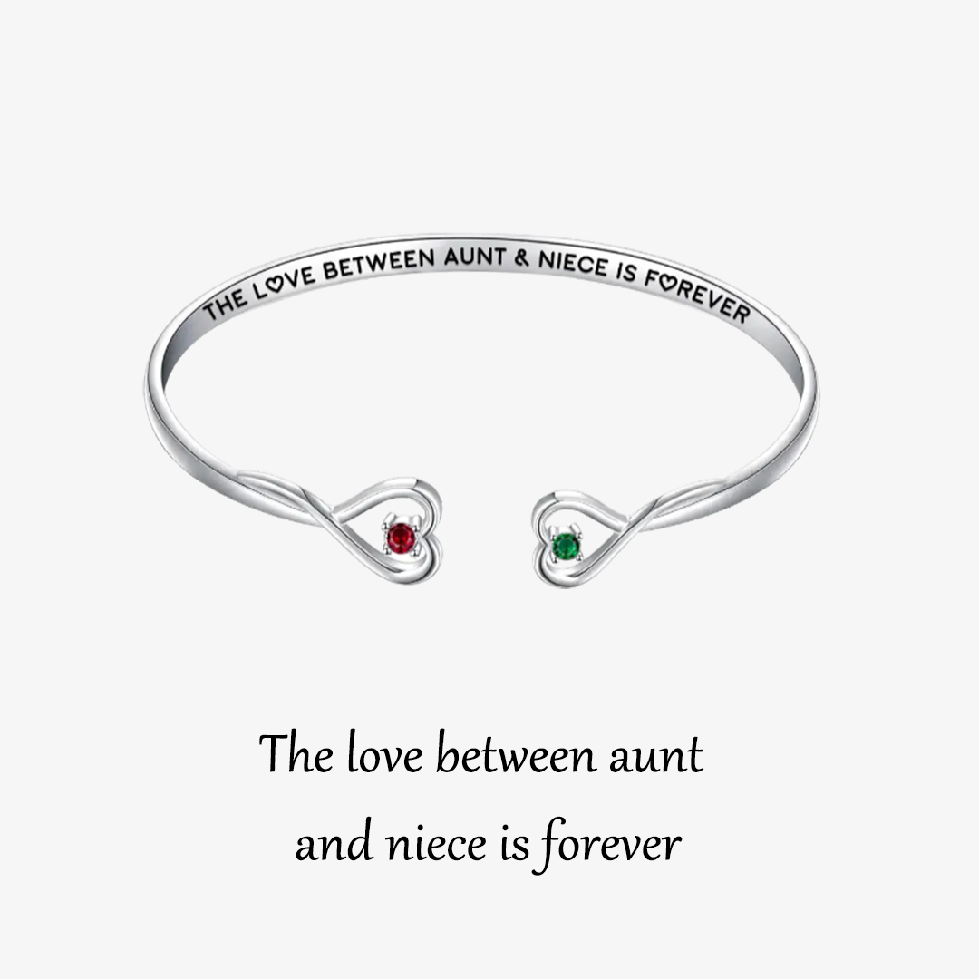 The Love Between Aunt & Niece Is Forever Double Hearts Custom Birthstones Bracelet