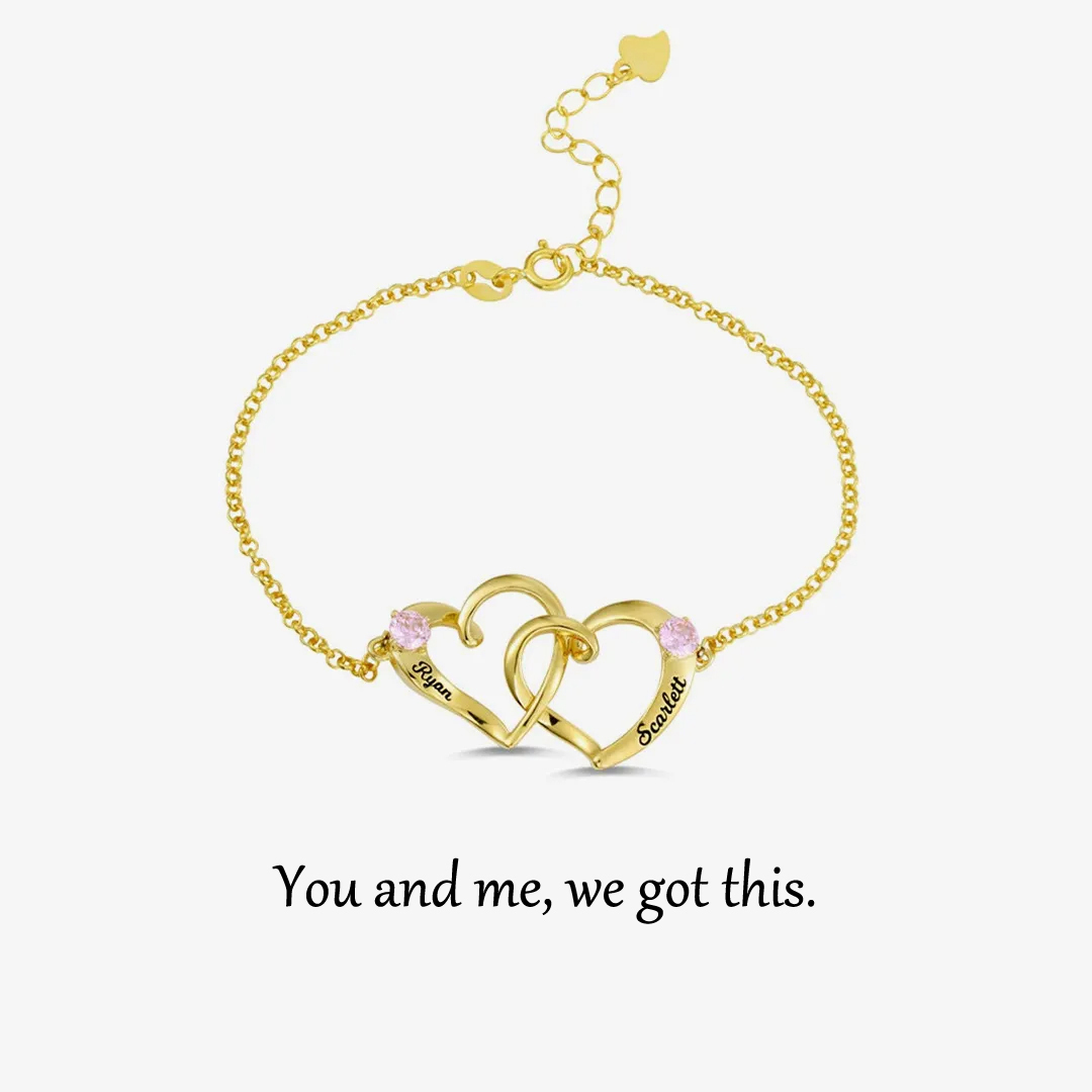 For love- Custom Names & Birthstones Interlocking Double Hearts Bracelet
