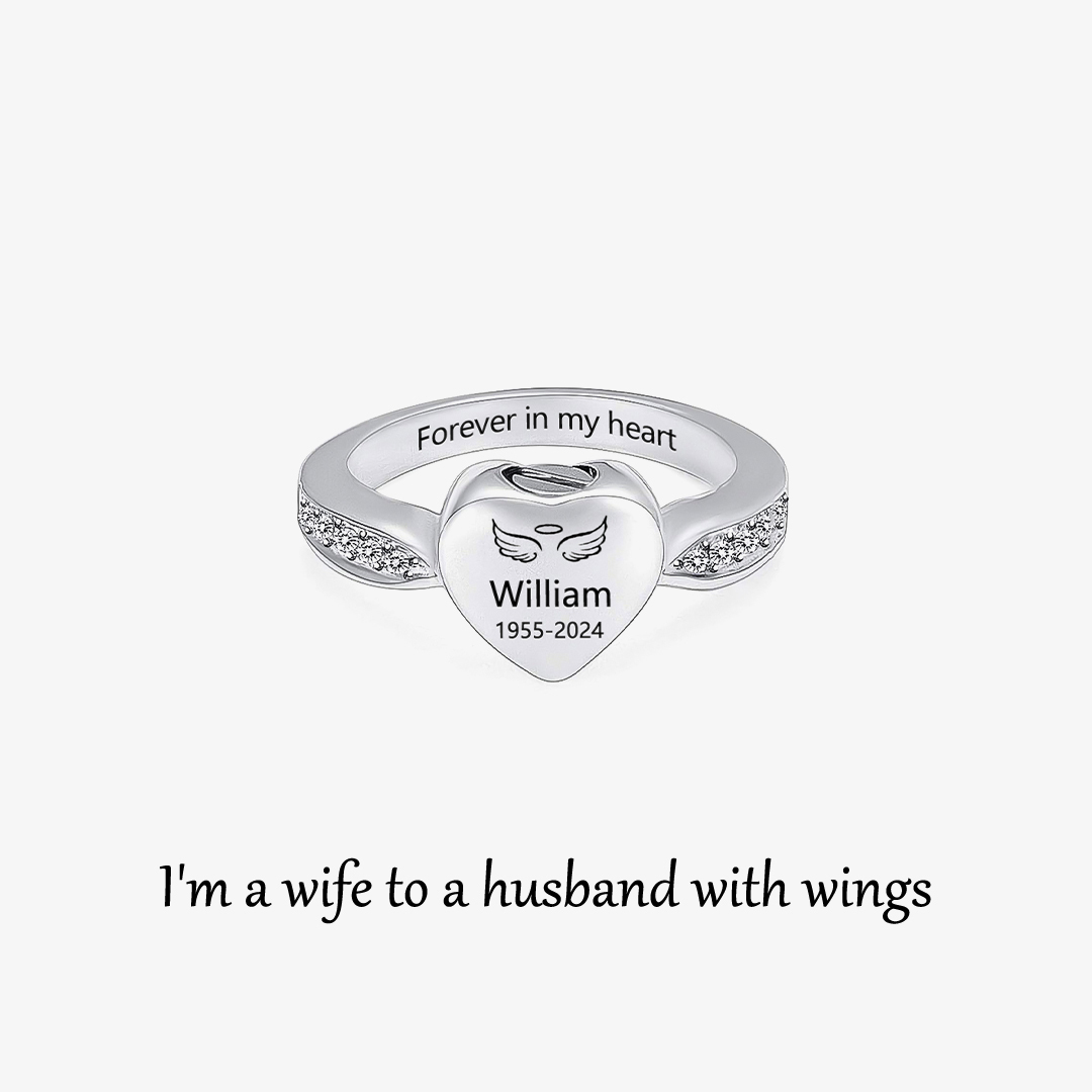 Personalized Name Date Memorial Heart Urn Ring