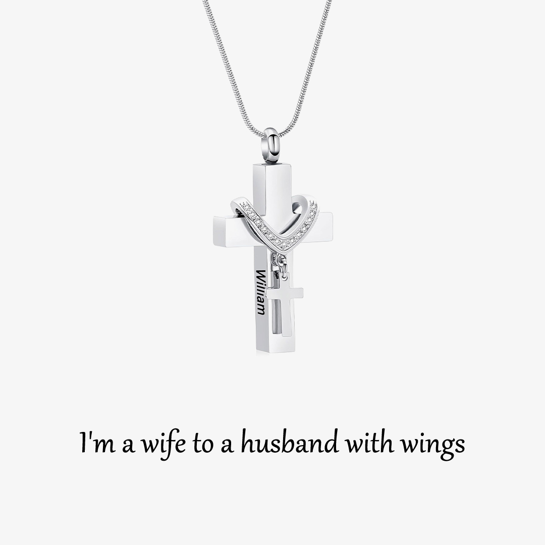 For Memorial - Custom Name Cross Pendant Urn Necklace