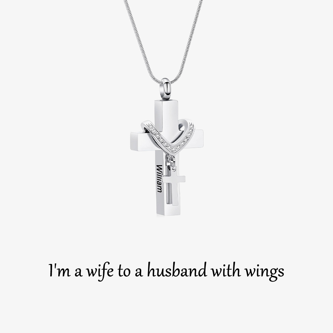 For Memorial - Custom Name Cross Pendant Urn Necklace