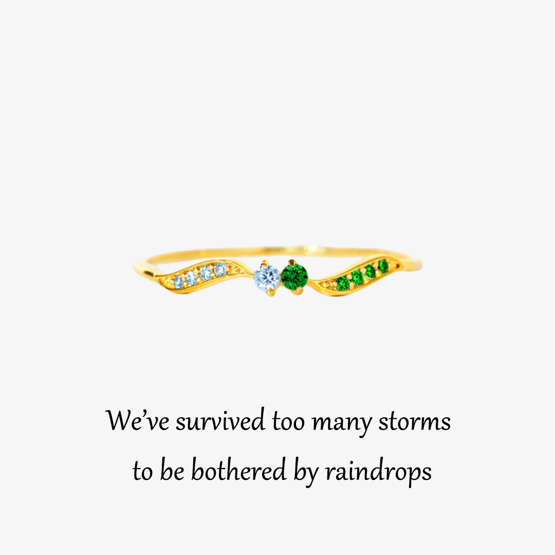For Friend- We’ve Survived Too Many Storms Personalized Double Stone Wavy Ring