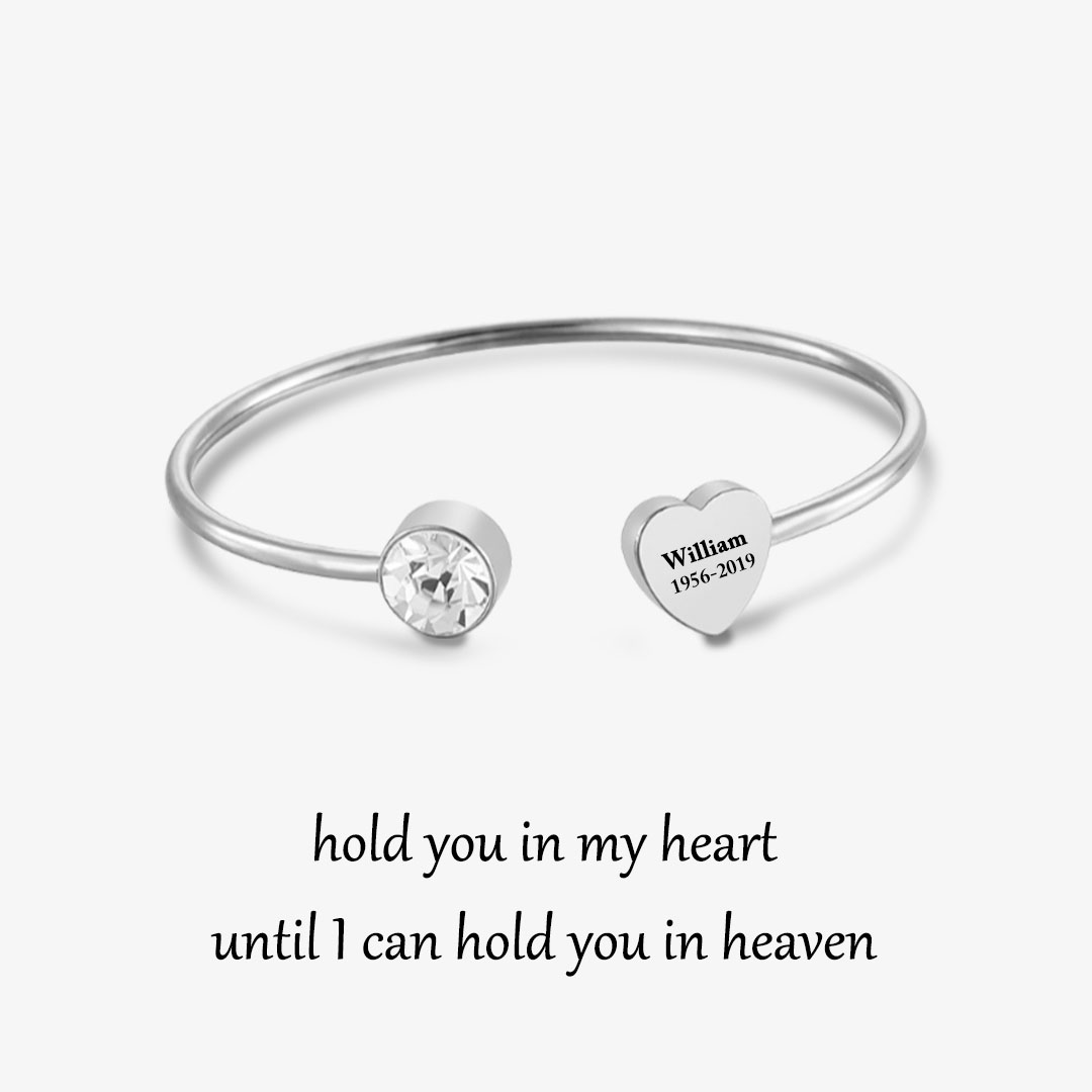 Personalized Custom Memorial Text Heart Birthstone Bracelet