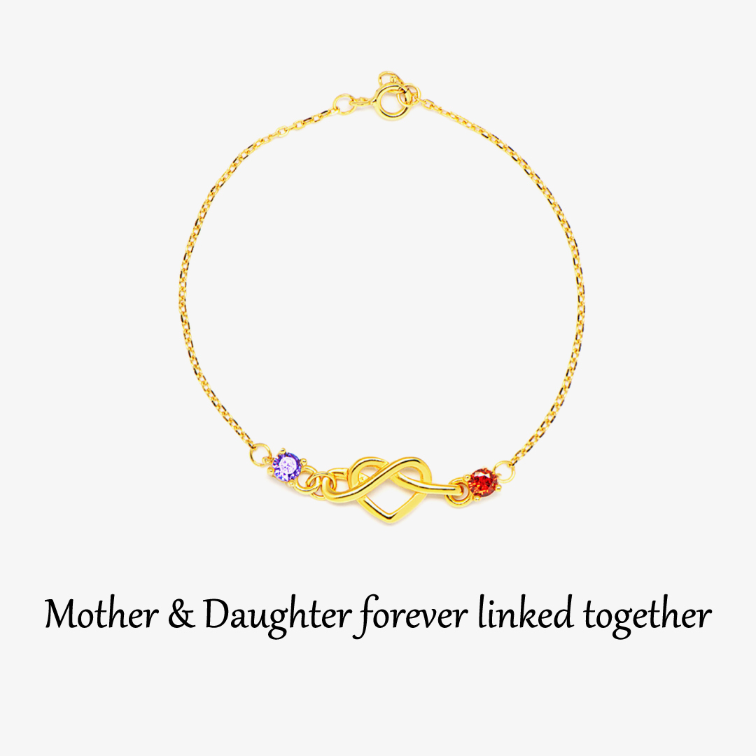 Mother and daughter 1-8 heart with birthstones Bracelet