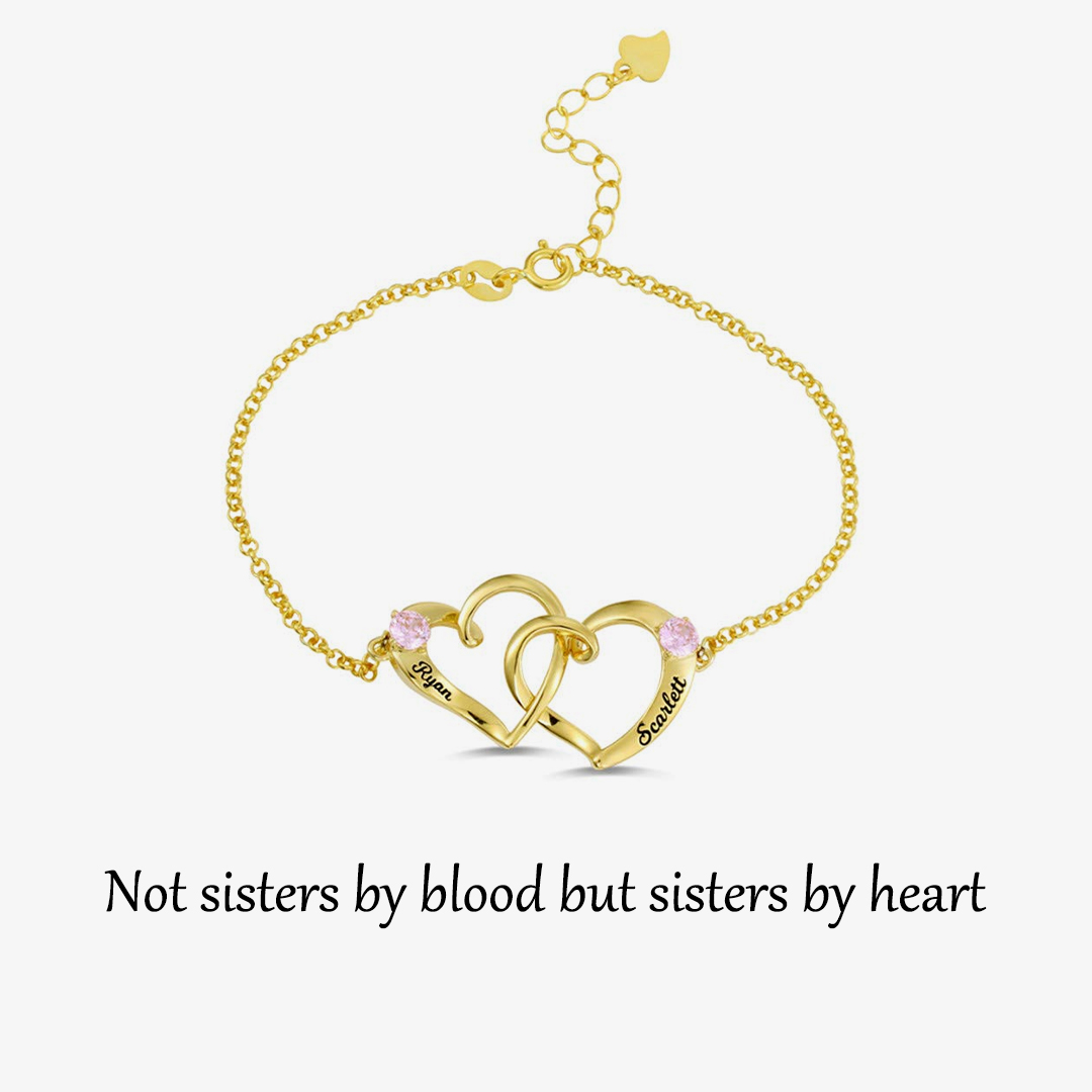 For Friends - Custom Names & Birthstones Interlocking Double Hearts Bracelet