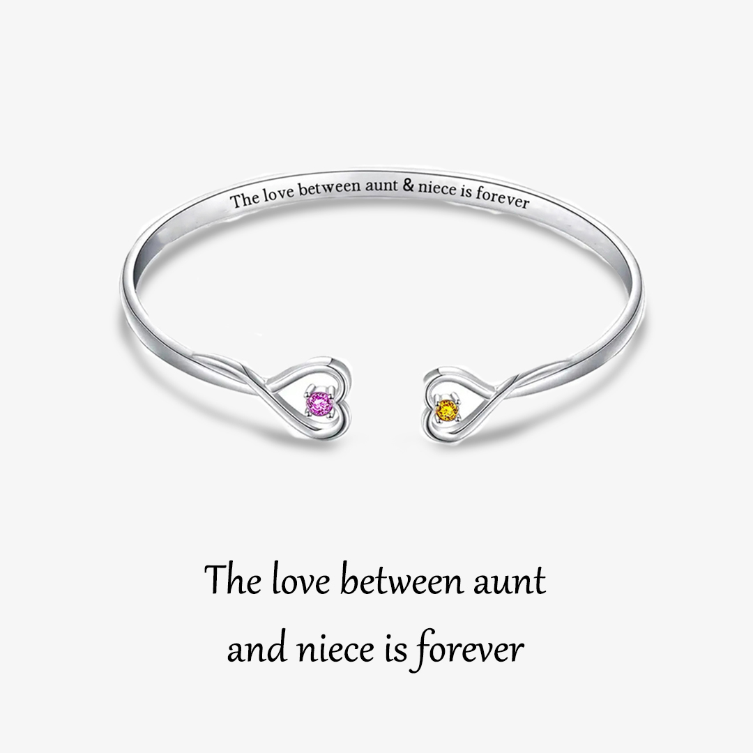 Aunt and Niece Love Eternal Custom Birthstone Double Heart Bracelet