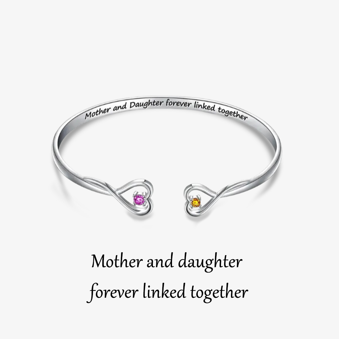 Mother And Daughter Forever Link Double Heart Custom Birthstone Bracelet